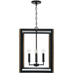 Rowe 4 Light 16 inch Matte Black and Brown Wood Foyer Ceiling Light