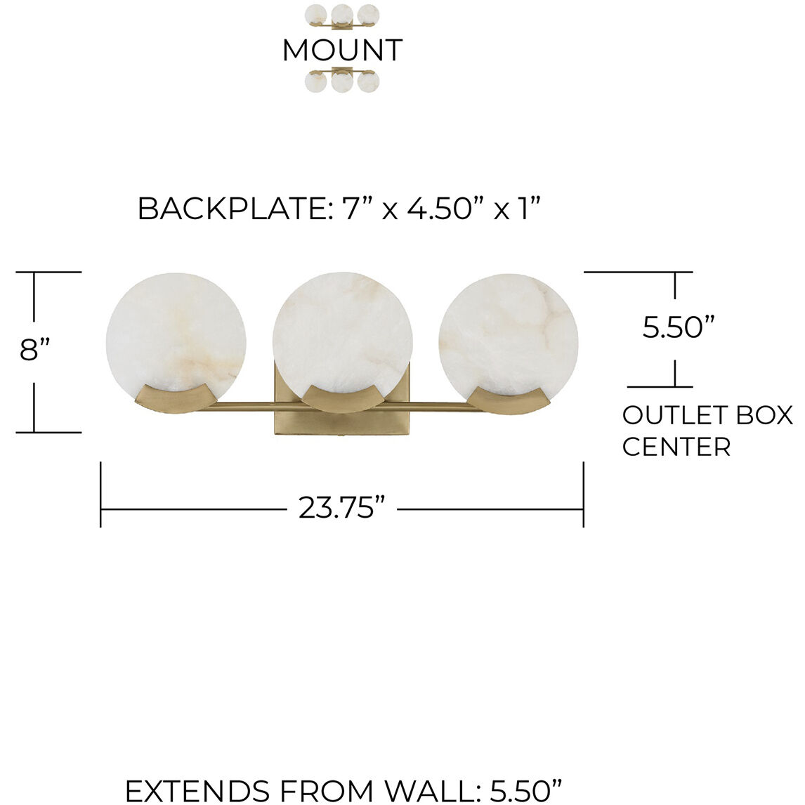 Oriya 3 Light 23.75 inch Aged Brass Vanity Light Wall Light