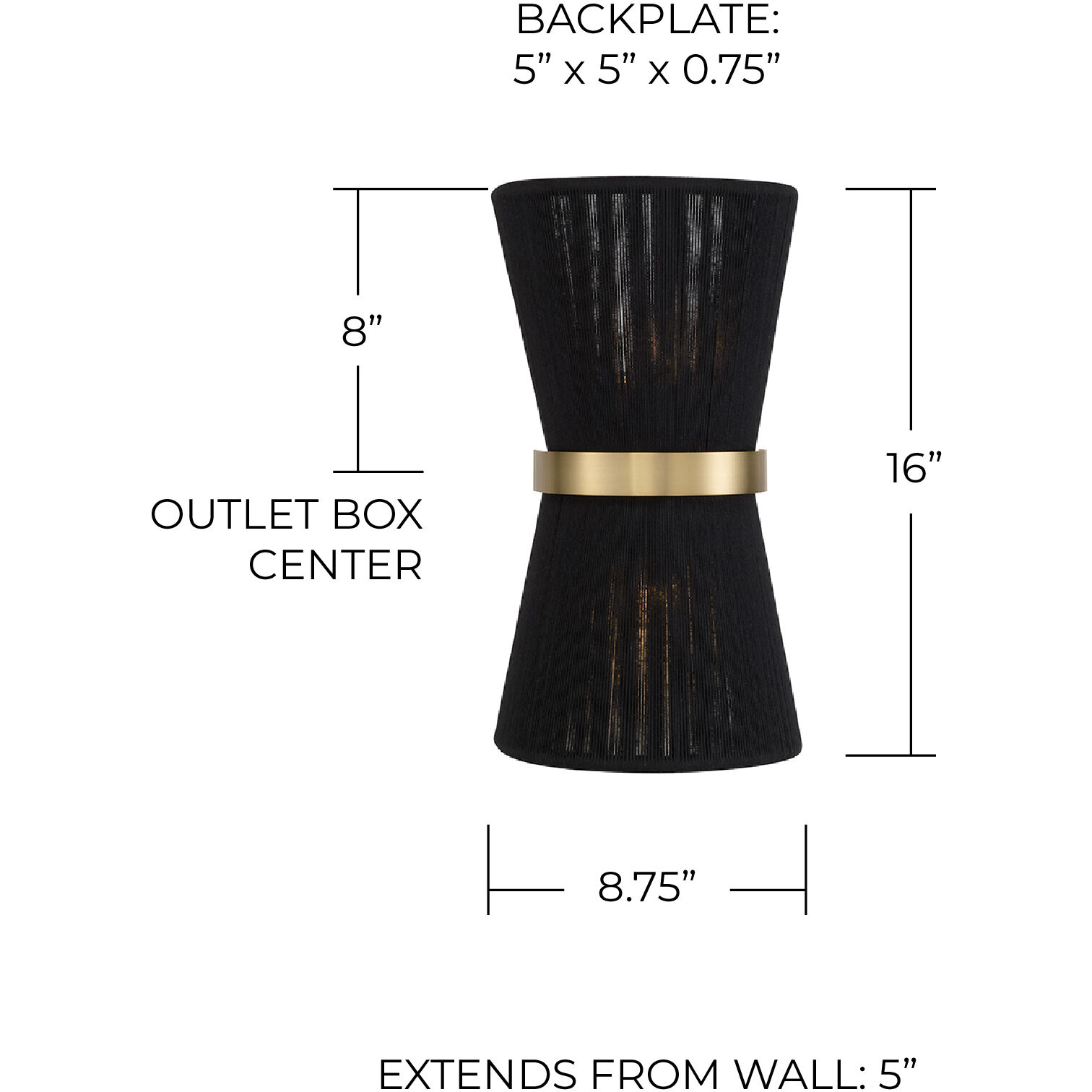 Cecilia 2 Light 8.75 inch Black Rope and Patinaed Brass Sconce Wall Light