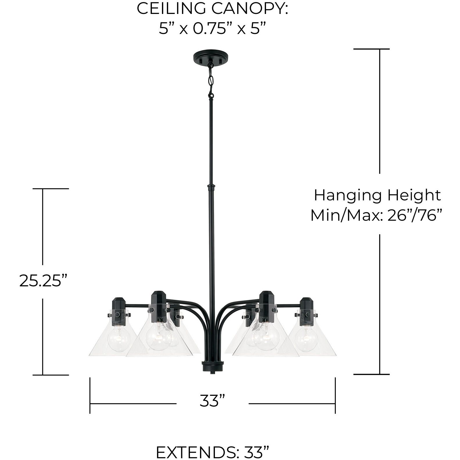 Greer 6 Light 33 inch Matte Black Chandelier Ceiling Light