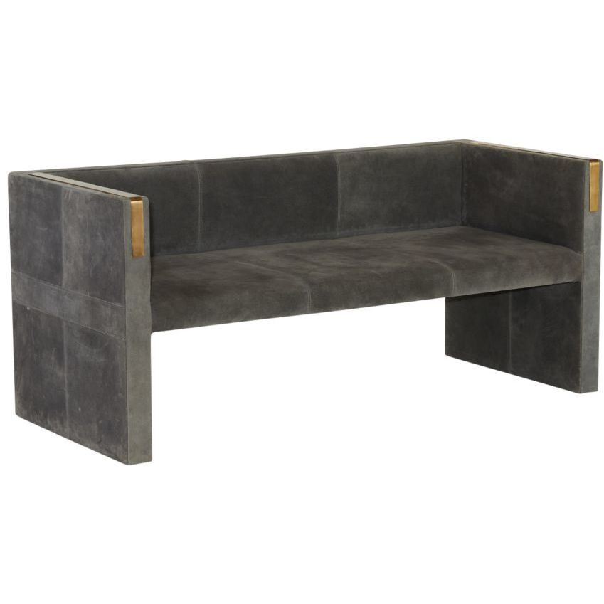 Donovan Slate Grey Suede and Antique Brass Settee