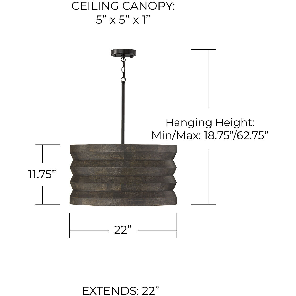 Dunn 4 Light 22 inch Espresso Stain and Black Pendant Ceiling Light