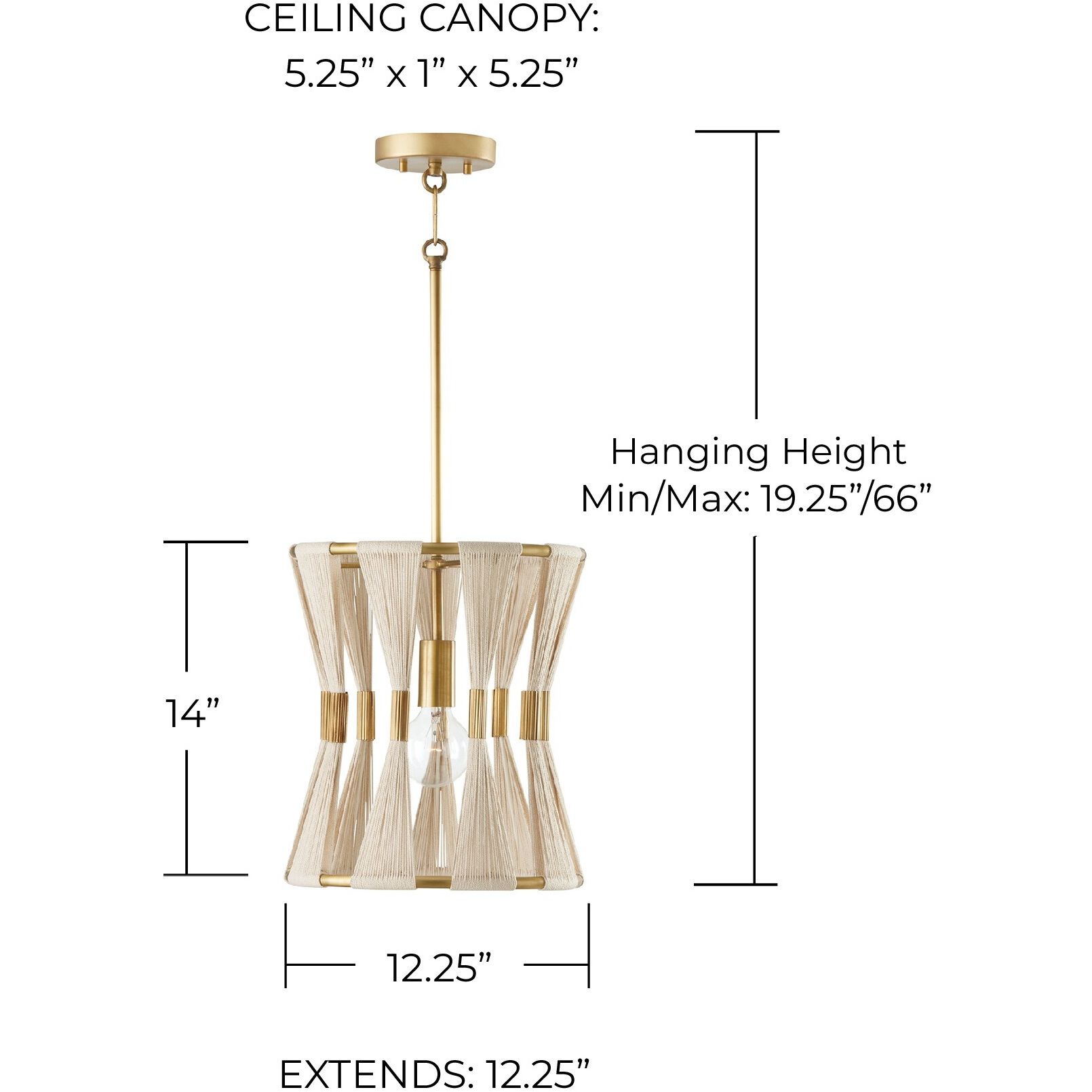 Bianca 1 Light 12 inch Bleached Natural Rope and Patinaed Brass Pendant Ceiling Light