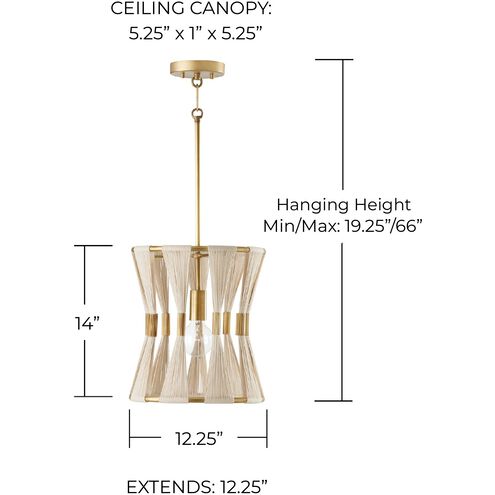 Bianca 1 Light 12 inch Bleached Natural Rope and Patinaed Brass Pendant Ceiling Light