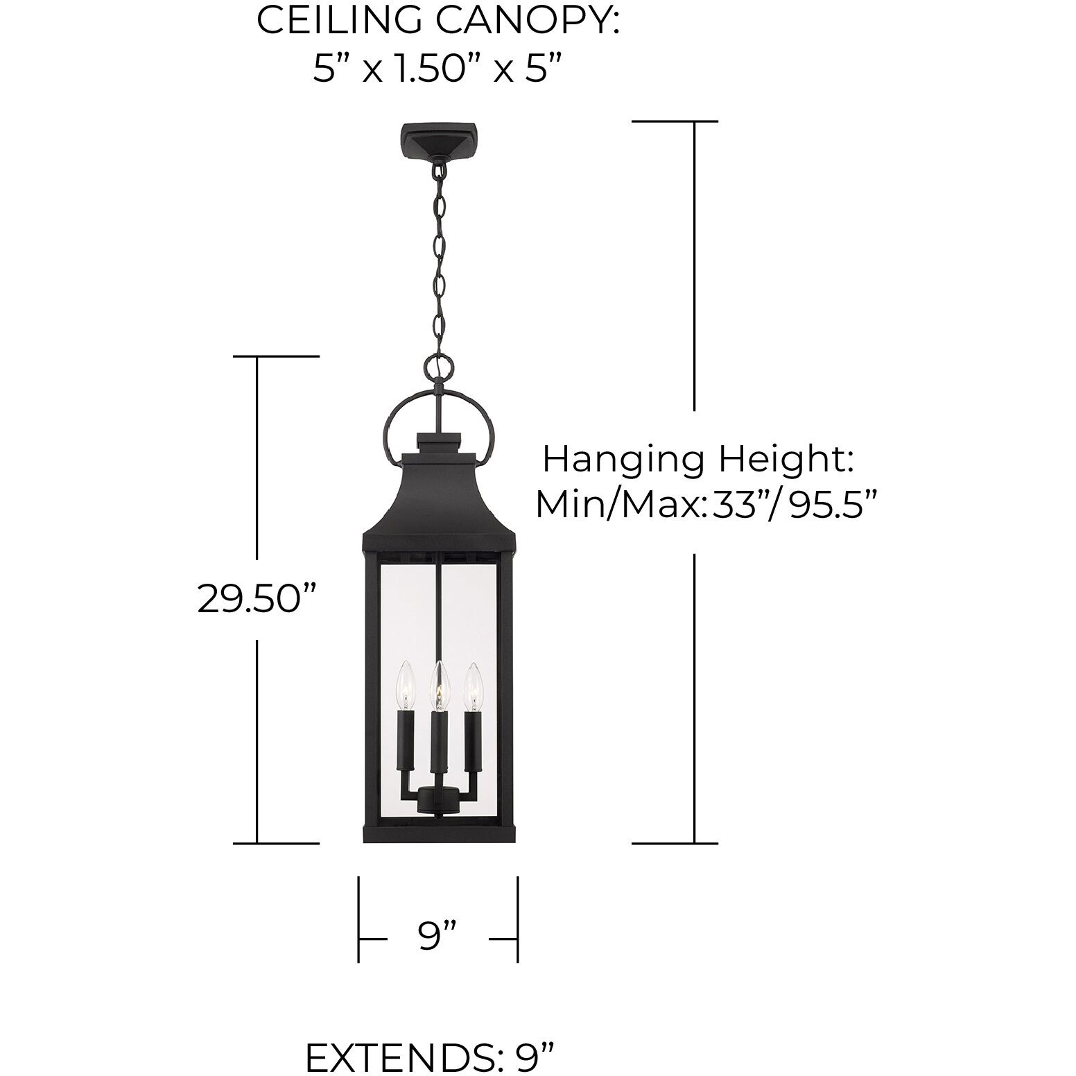 Bradford 4 Light 9 inch Black Outdoor Hanging Lantern