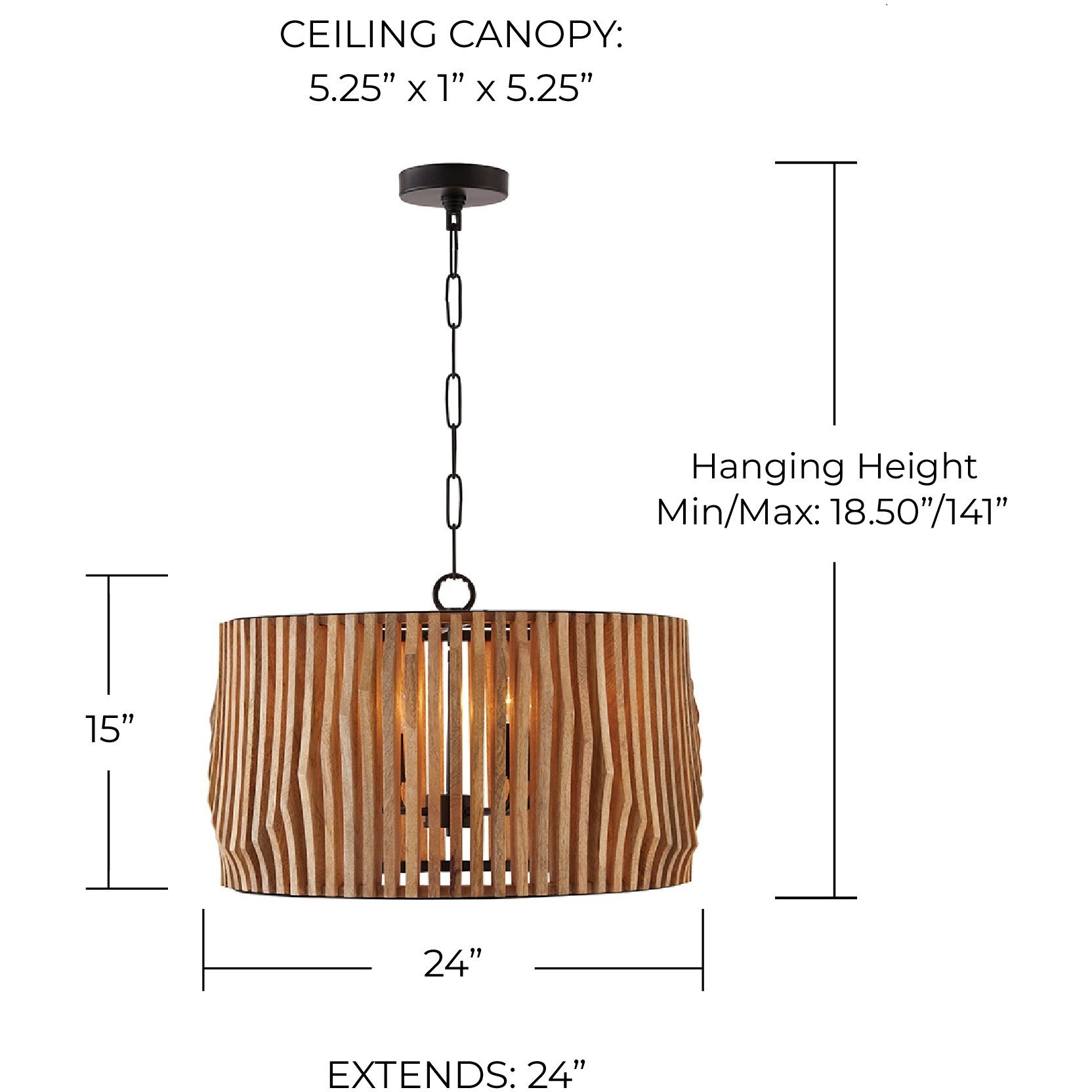 Archer 4 Light 24 inch Light Wood and Matte Black Pendant Ceiling Light