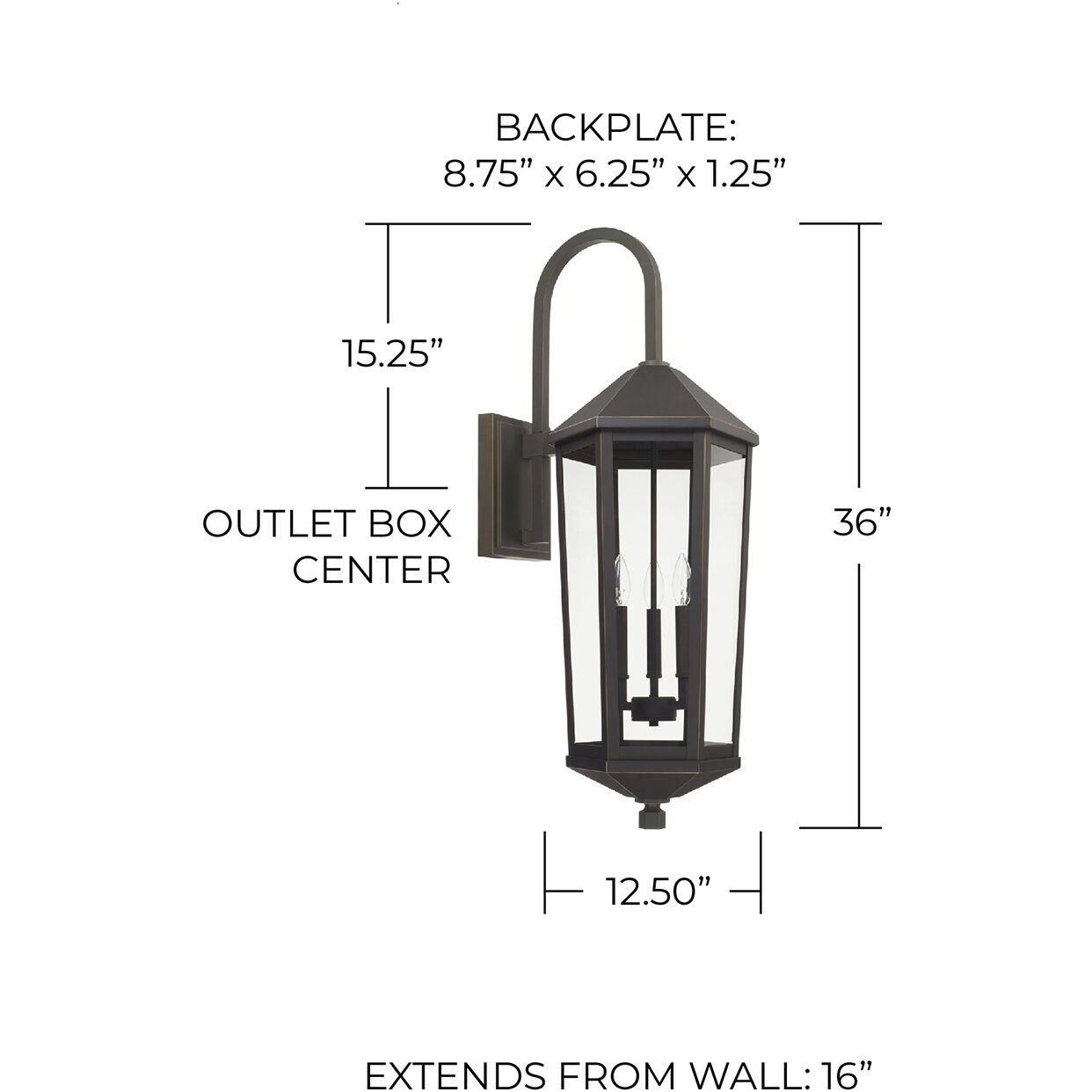 Ellsworth 3 Light 36 inch Oiled Bronze Outdoor Wall Lantern