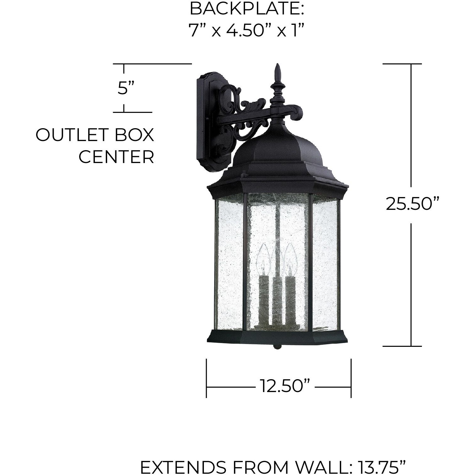 Main Street 3 Light 26 inch Black Outdoor Wall Lantern