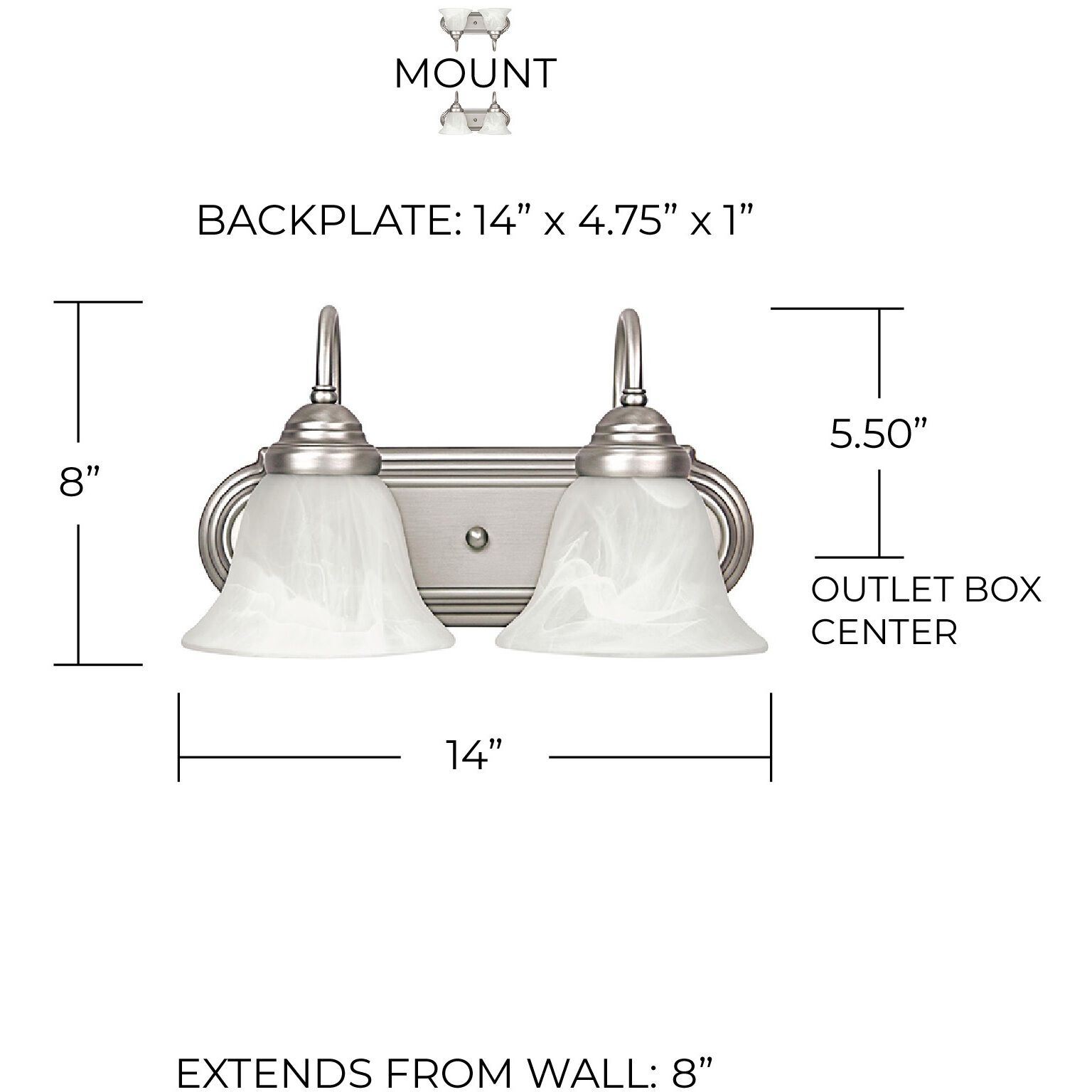 Arthur 2 Light 14 inch Matte Nickel Vanity Light Wall Light