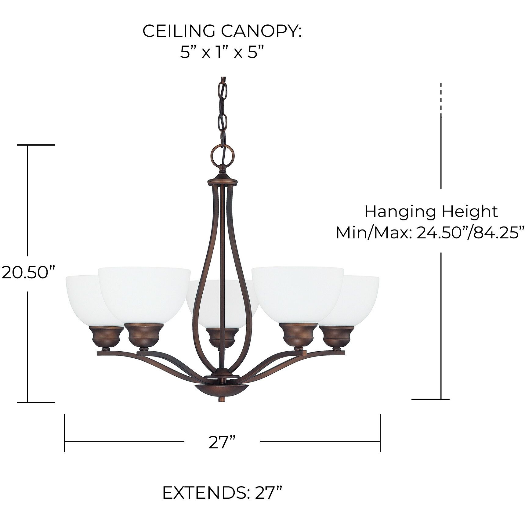 Stanton 5 Light 27 inch Burnished Bronze Chandelier Ceiling Light