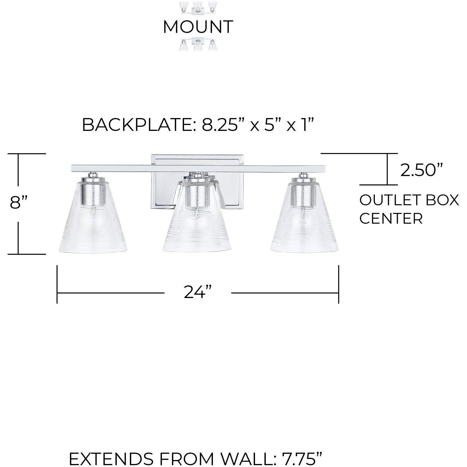 Layla 3 Light 24 inch Chrome Vanity Light Wall Light