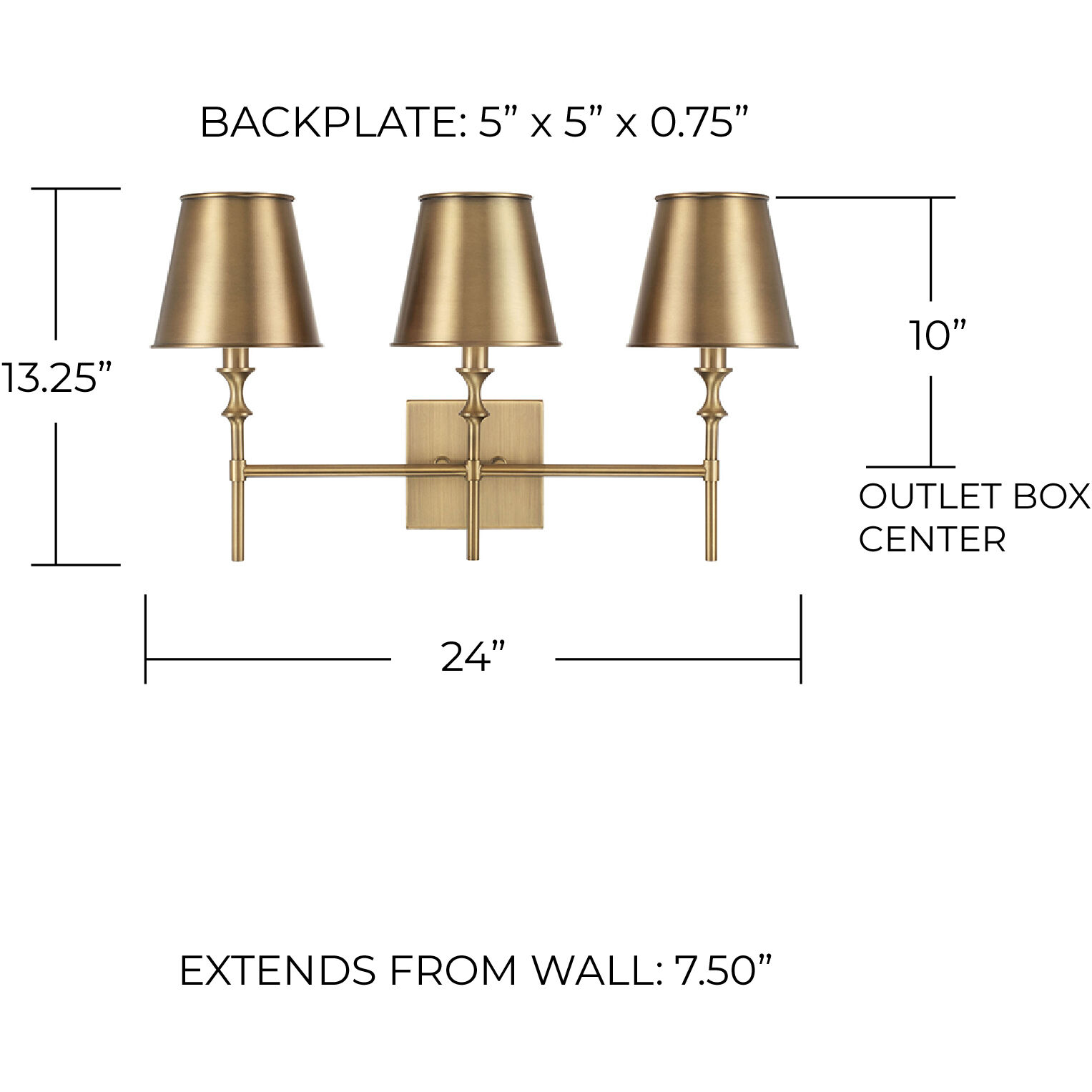 Whitney 3 Light 24 inch Aged Brass Vanity Light Wall Light