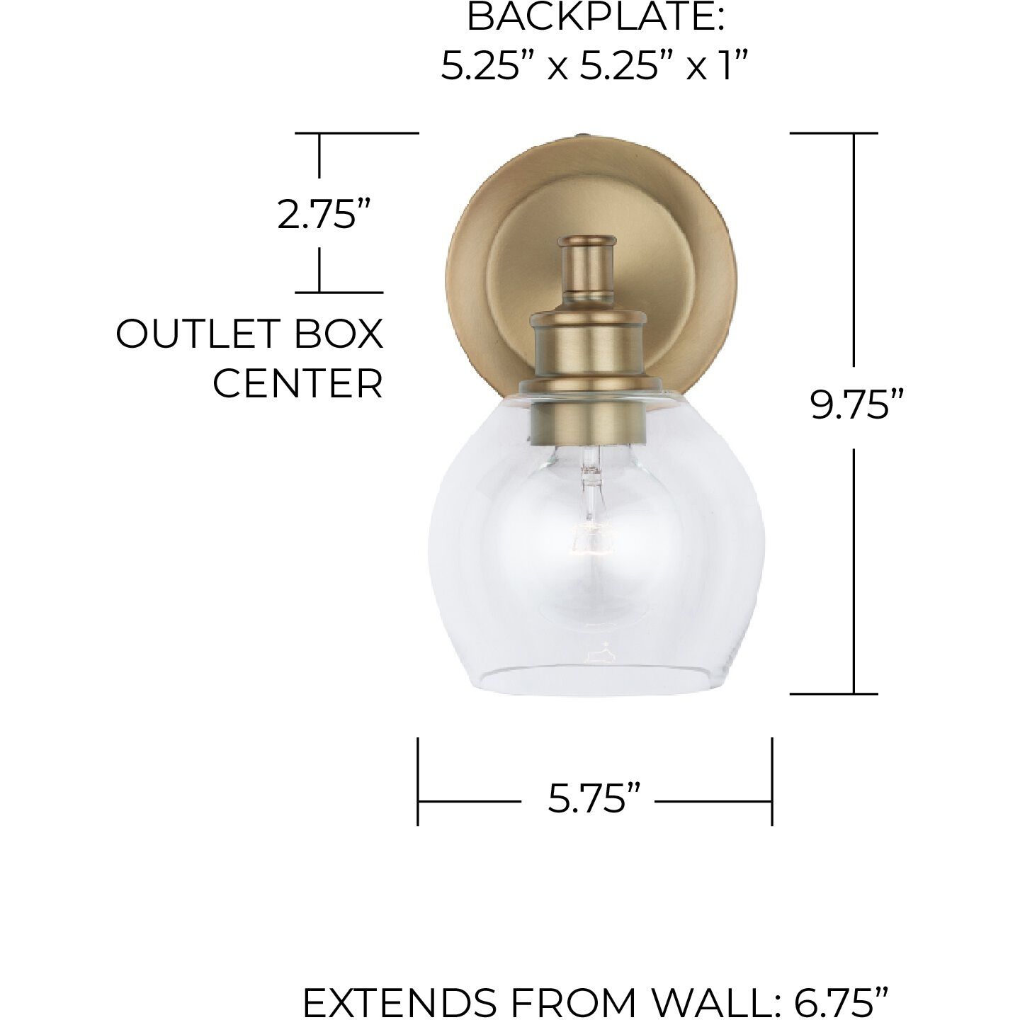 Mid Century 1 Light 6 inch Aged Brass Sconce Wall Light