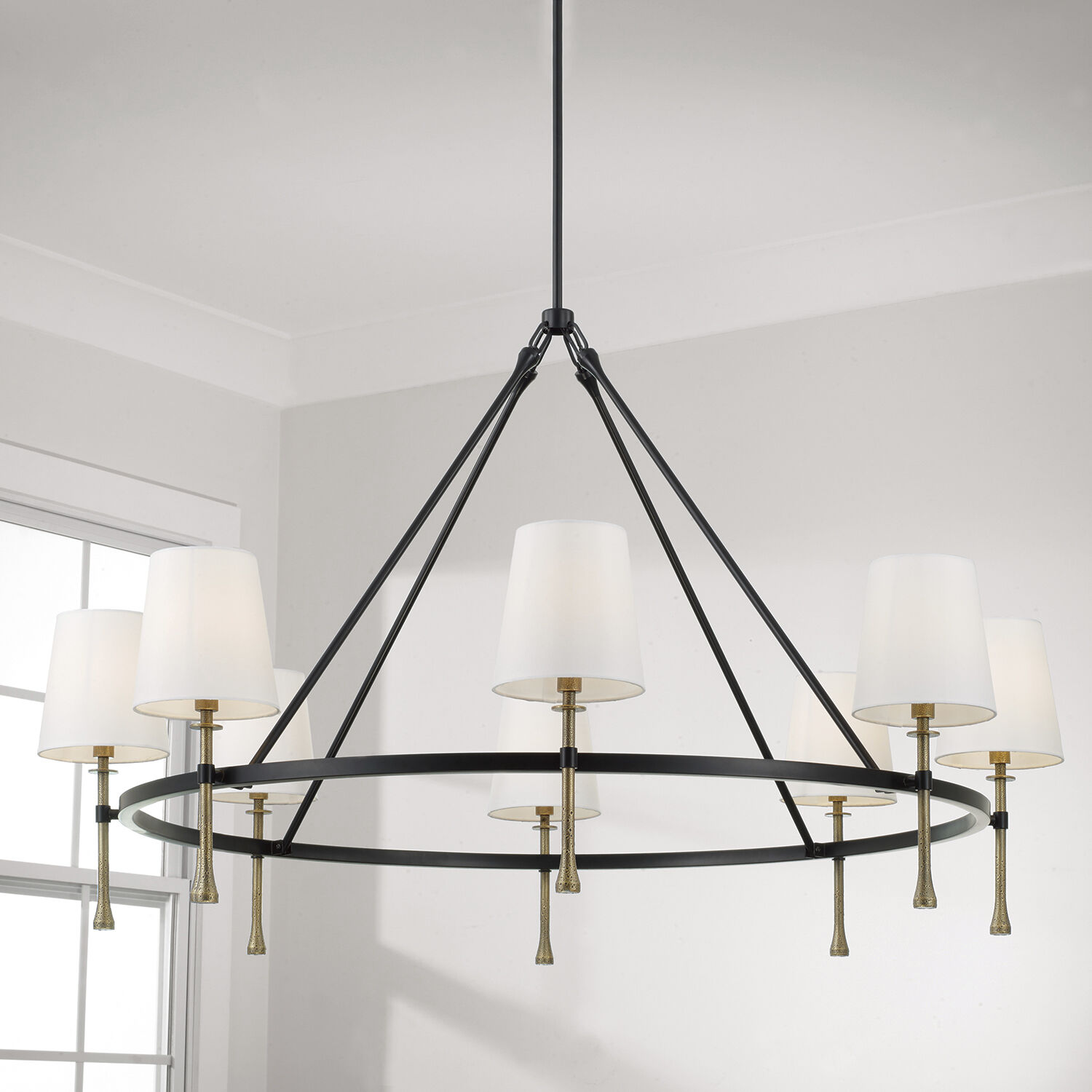 Hollis 8 Light 48 inch Matte Black with Hammered Gold Chandelier Ceiling Light