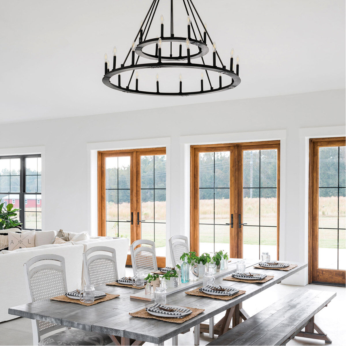 Pearson 24 Light 48 inch Black Iron Chandelier Ceiling Light