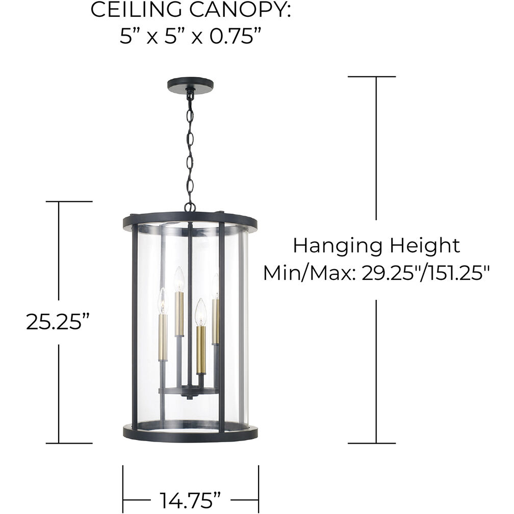 Davis 4 Light 14.75 inch Espresso and Brass Pendant Ceiling Light