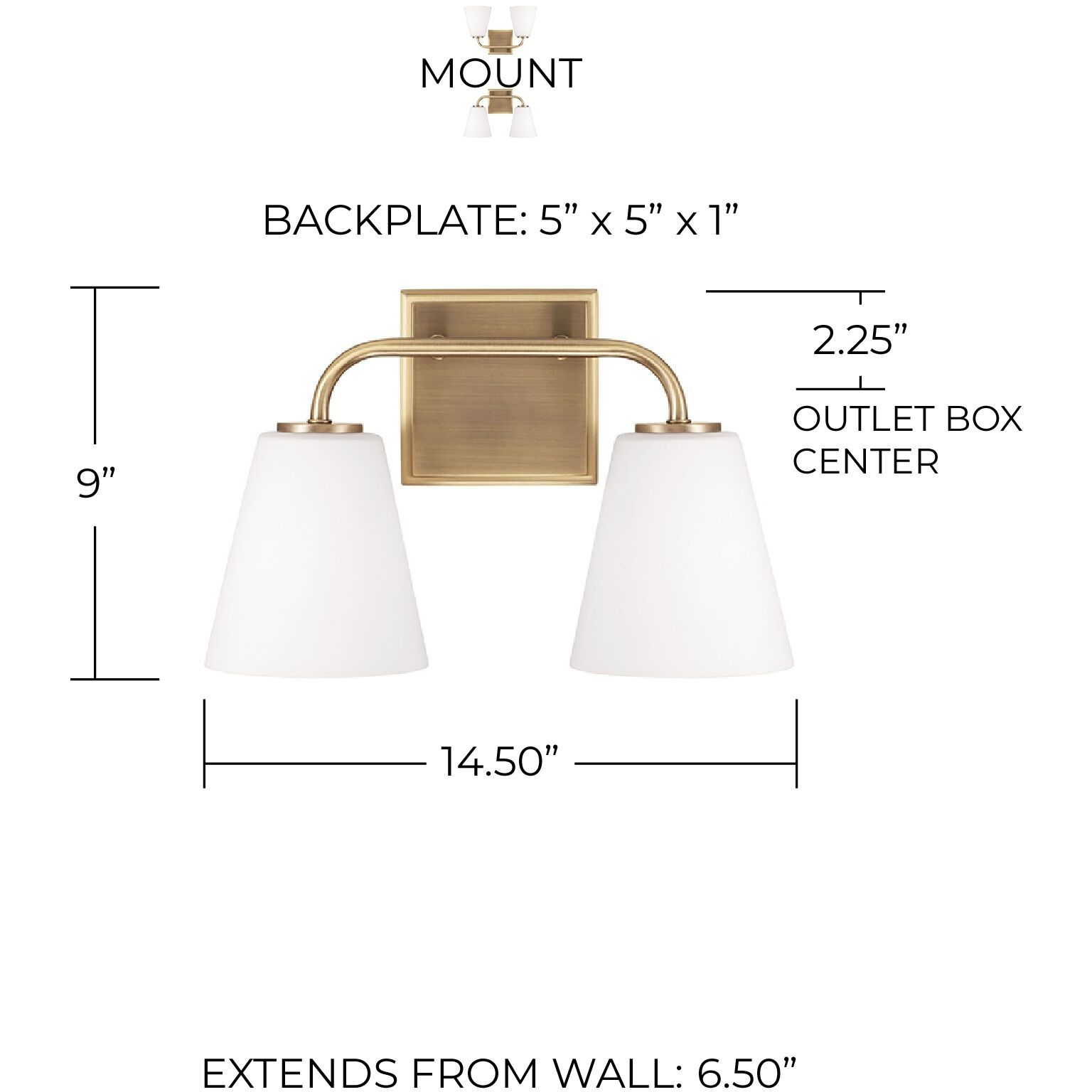 Brody 2 Light 14.5 inch Aged Brass Vanity Light Wall Light