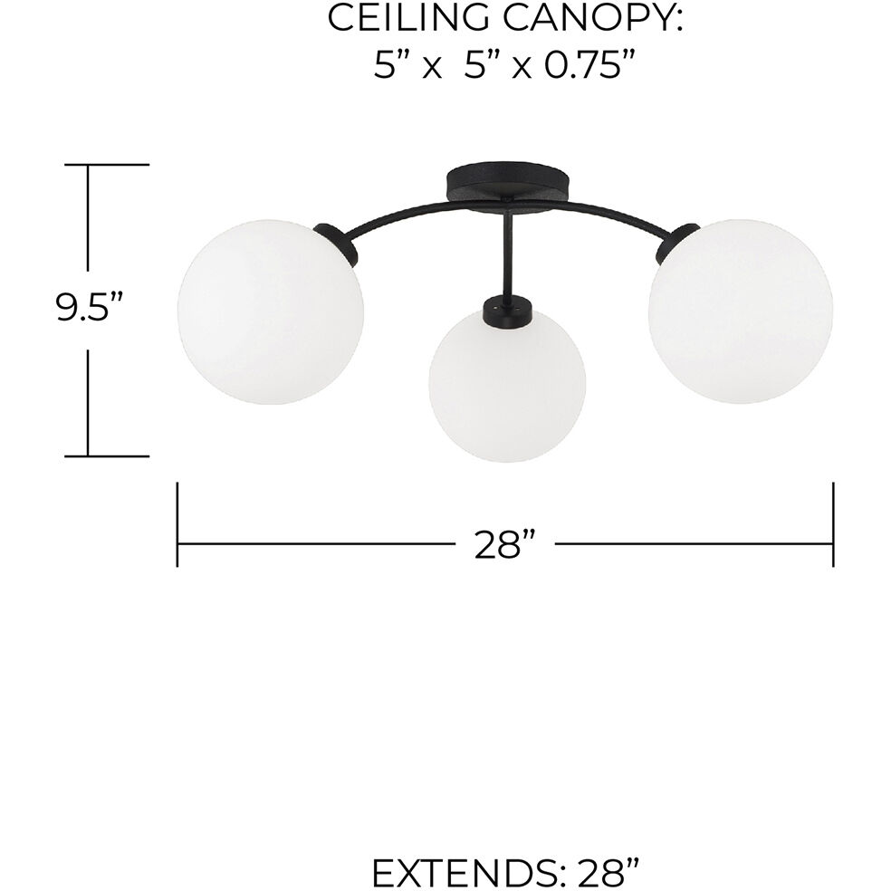 Amos 3 Light 28 inch Black Iron Semi-Flush Mount Ceiling Light