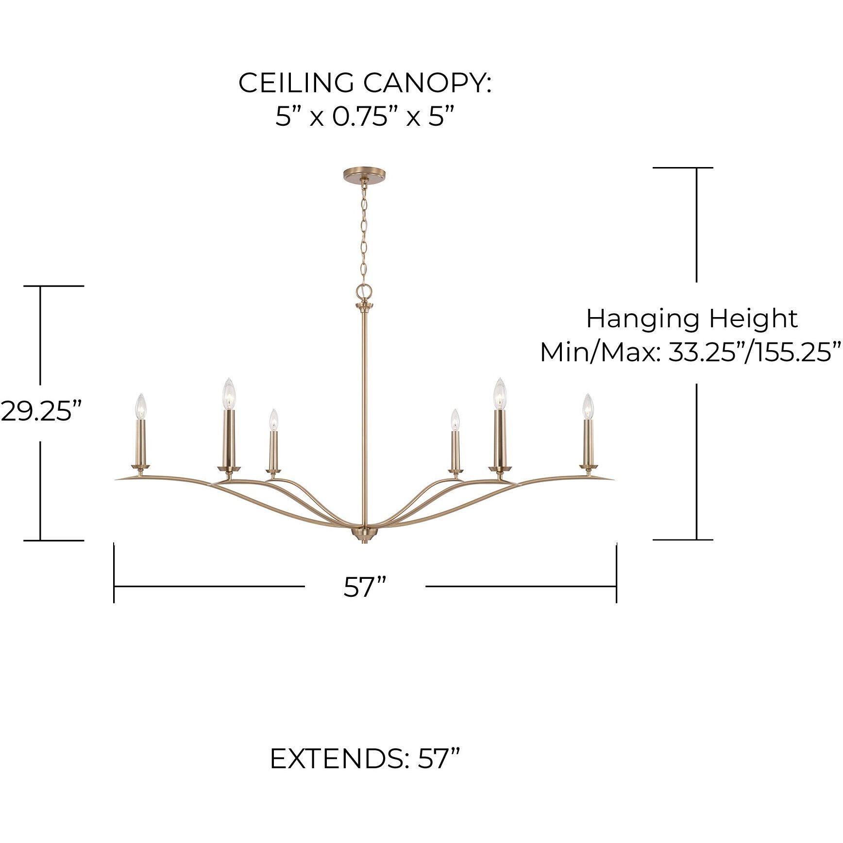 Grady 6 Light 57 inch Matte Brass Chandelier Ceiling Light