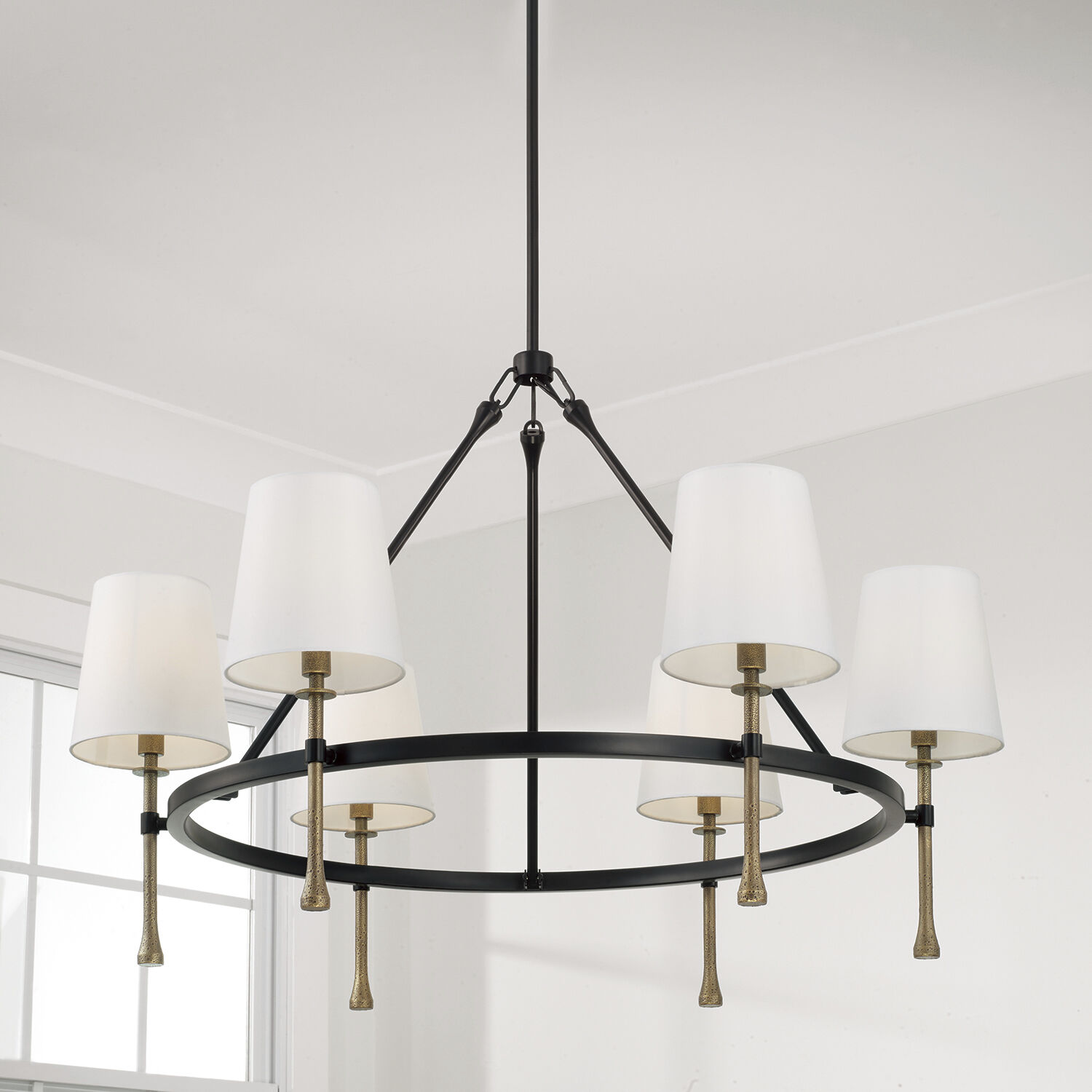 Hollis 6 Light 35 inch Matte Black with Hammered Gold Chandelier Ceiling Light
