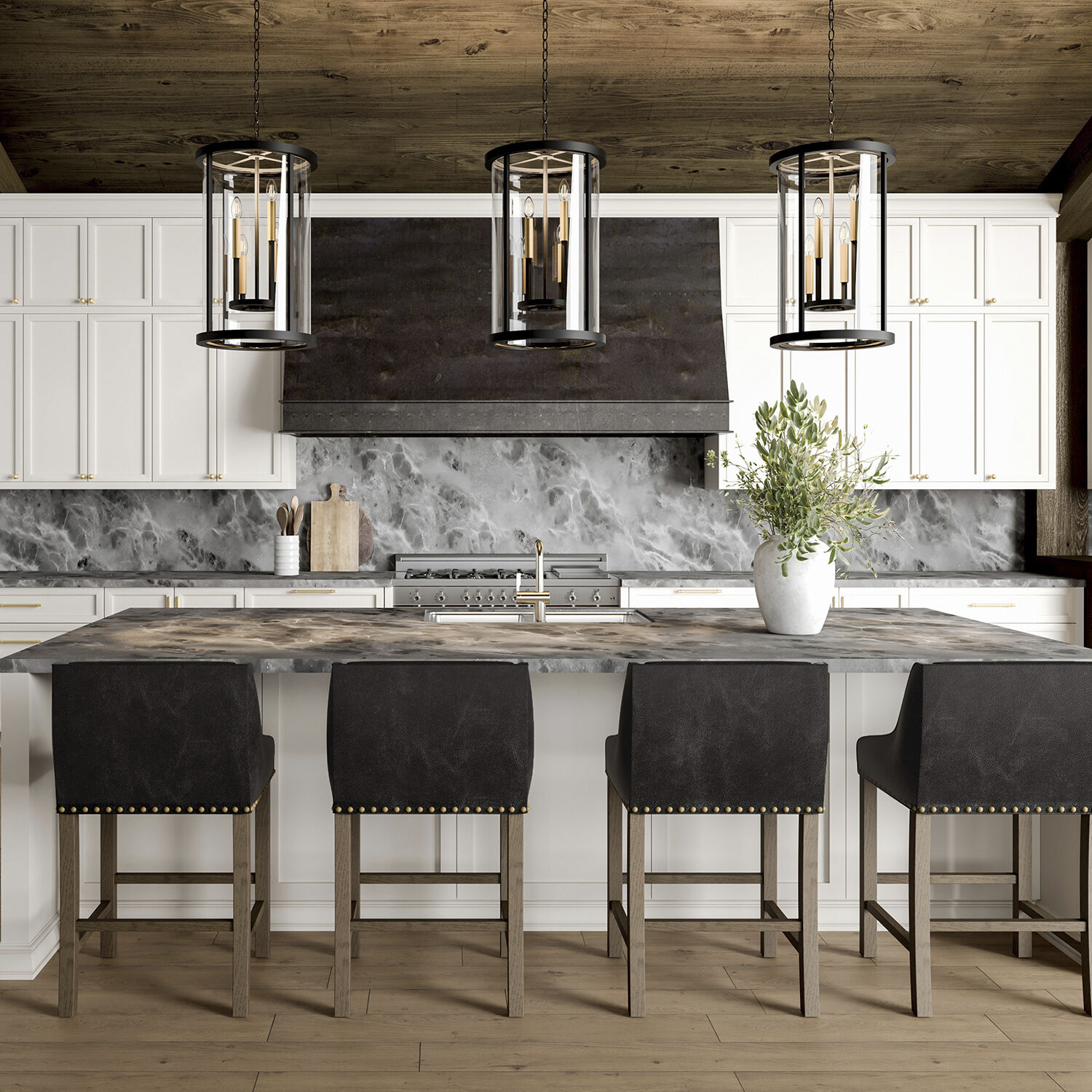 Davis 4 Light 14.75 inch Espresso and Brass Pendant Ceiling Light