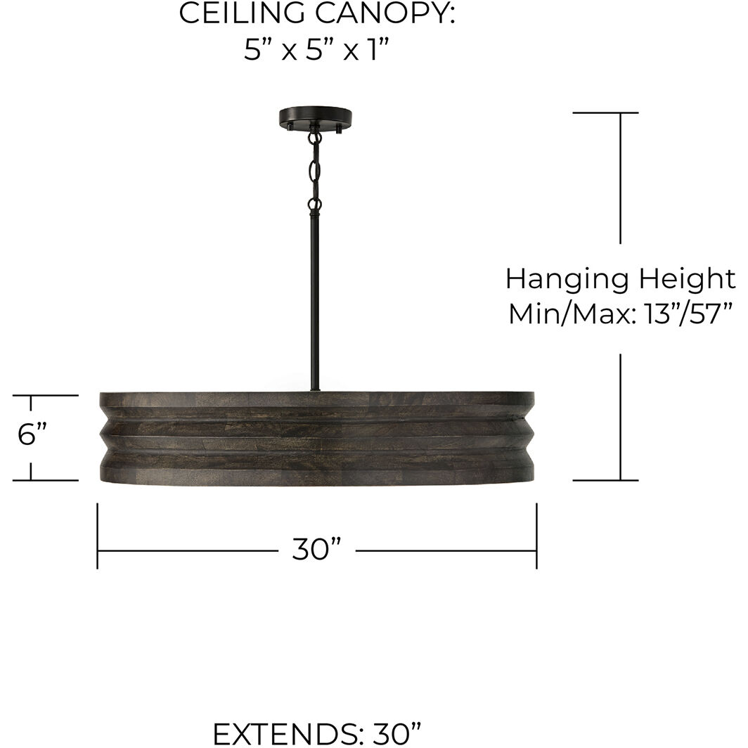 Dunn 4 Light 30 inch Espresso Stain and Black Chandelier Ceiling Light