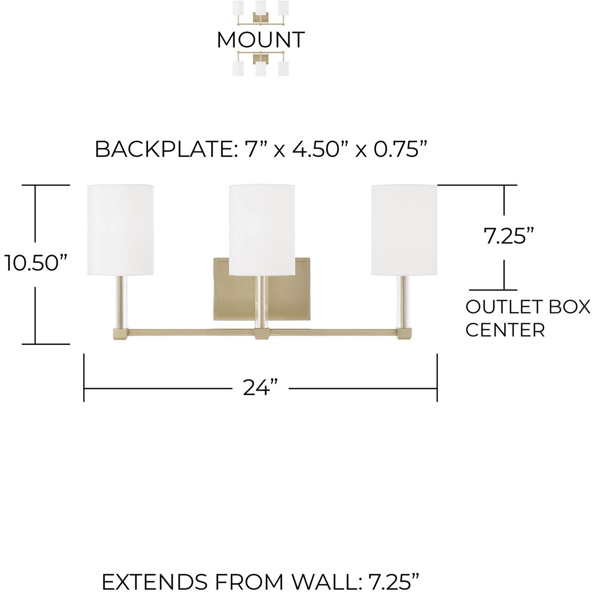 Ingrid 3 Light 24 inch Matte Brass Vanity Light Wall Light