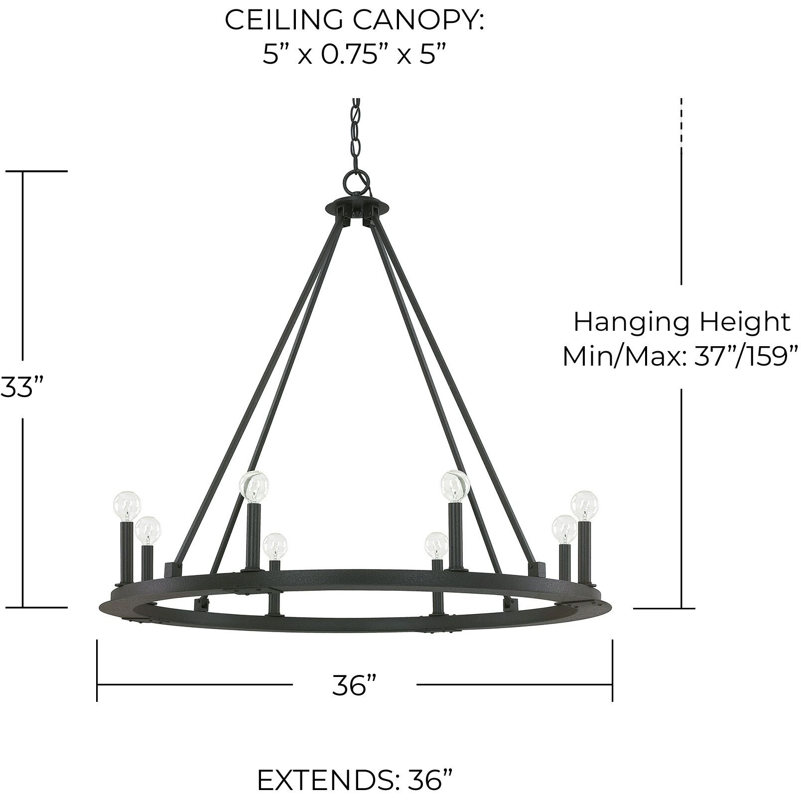 Pearson 8 Light 36 inch Black Iron Chandelier Ceiling Light