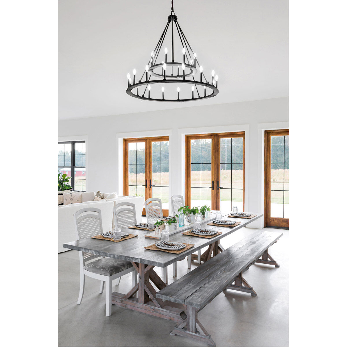 Pearson 24 Light 48 inch Black Iron Chandelier Ceiling Light