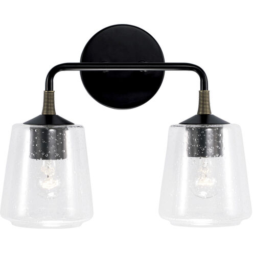 Amara 2 Light 14 inch Matte Black with Brass Vanity Light Wall Light