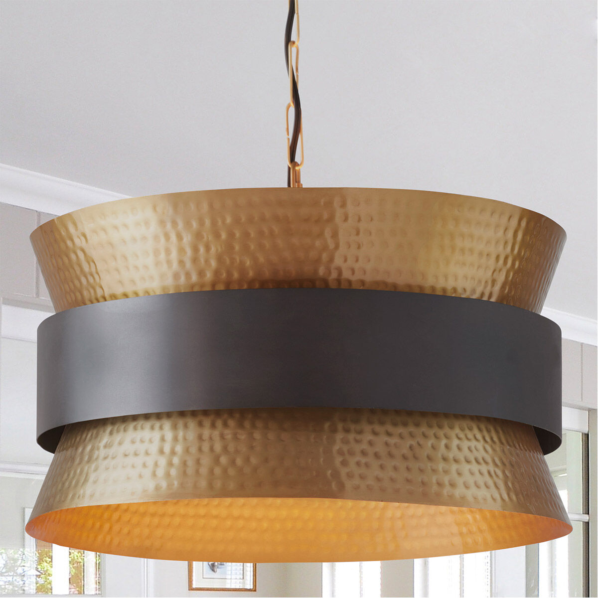 Loren 4 Light 19.75 inch Patinaed Brass and Dark Zinc Pendant Ceiling Light