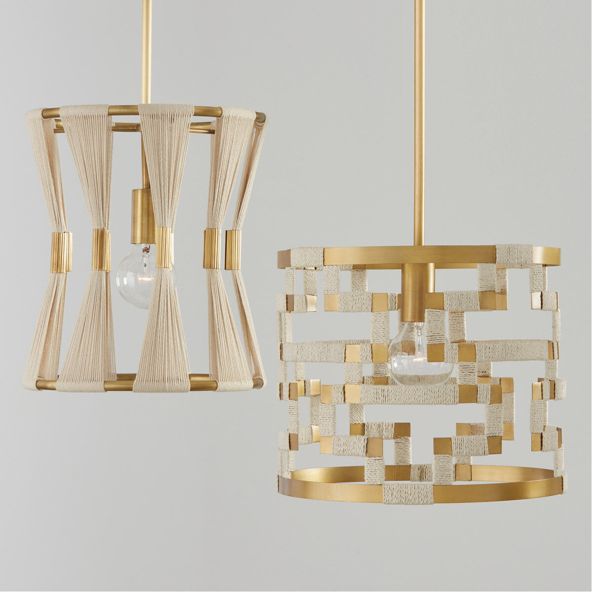 Bianca 1 Light 12 inch Bleached Natural Rope and Patinaed Brass Pendant Ceiling Light