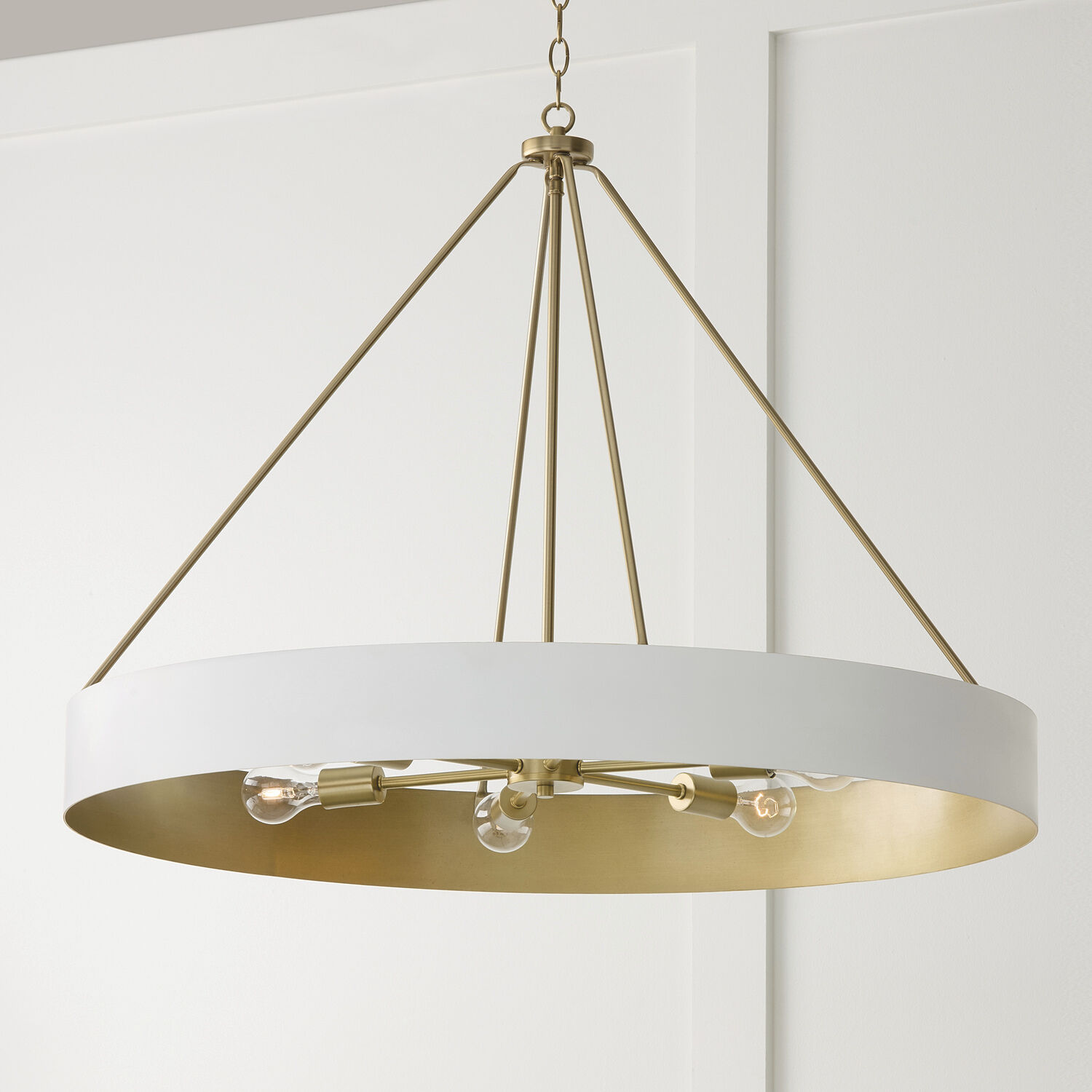 Weller 6 Light 35.75 inch Matte Brass and White Chandelier Ceiling Light