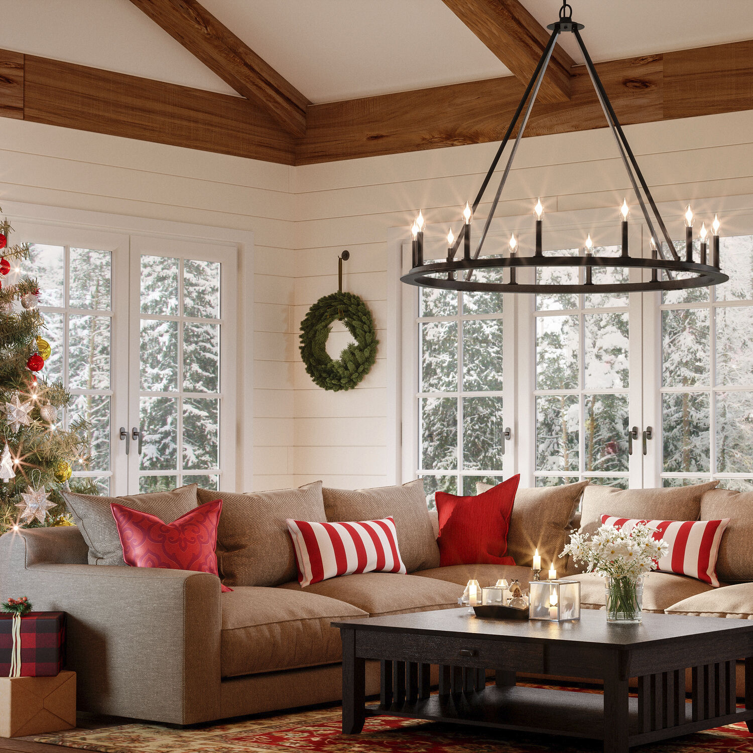 Pearson 12 Light 48 inch Black Iron Chandelier Ceiling Light 