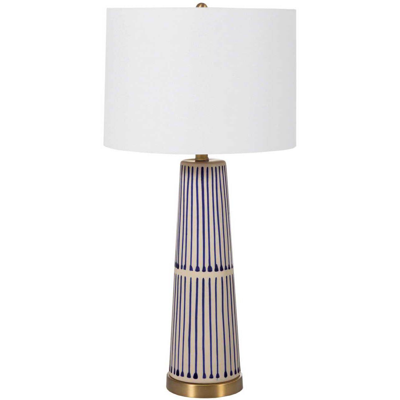 Sophie 29.25 inch Navy and Cream Hand-Painted Ceramic / Antique Brass Table Lamp Portable Light