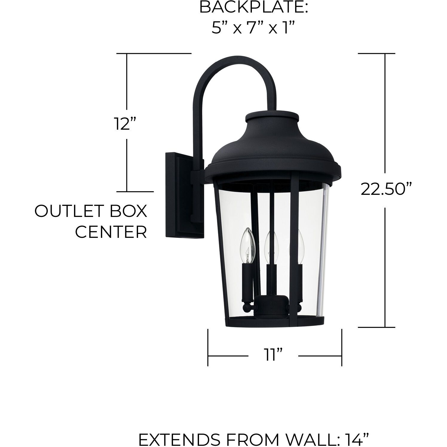 Dunbar 3 Light 23 inch Black Outdoor Wall Lantern