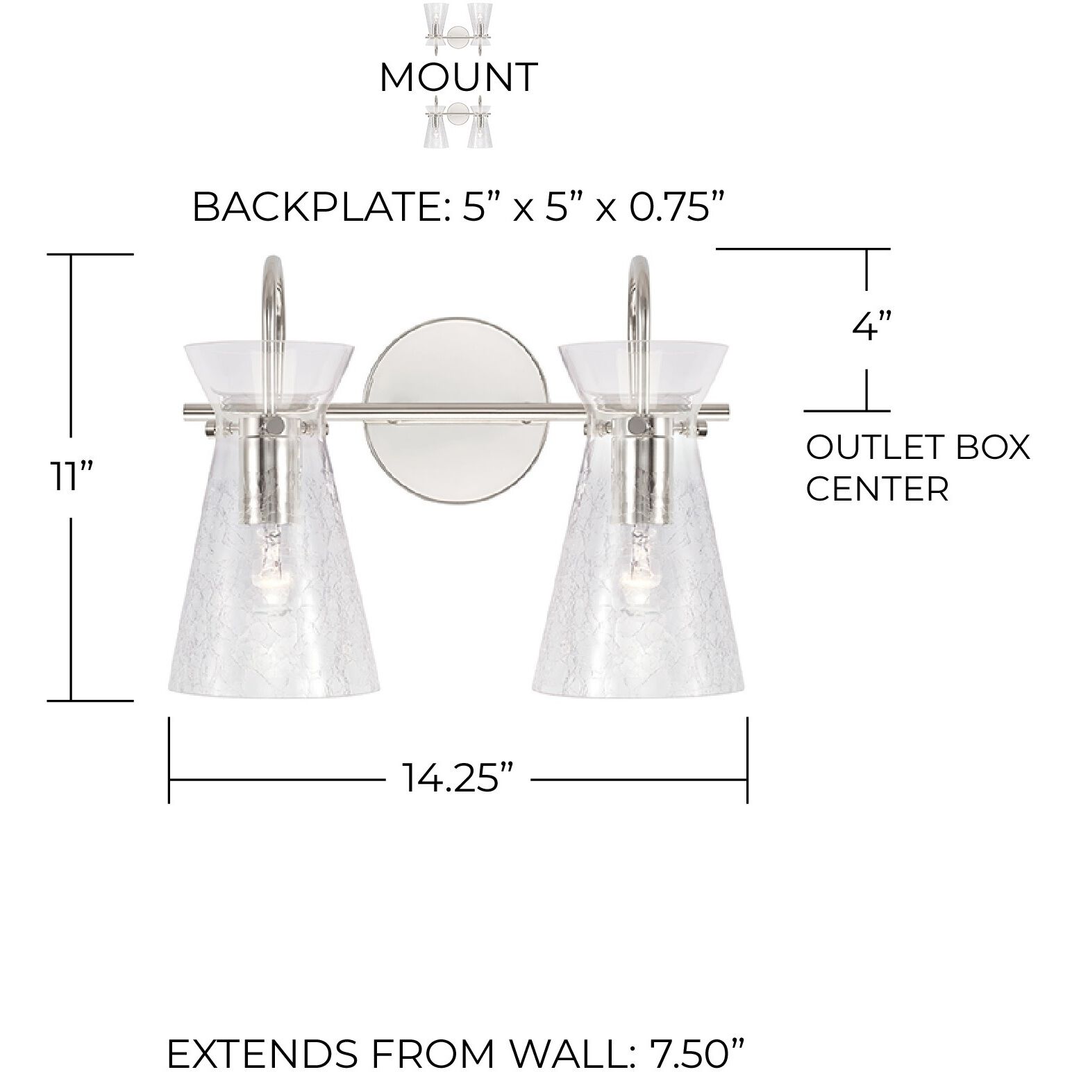 Mila 2 Light 14 inch Polished Nickel Vanity Light Wall Light