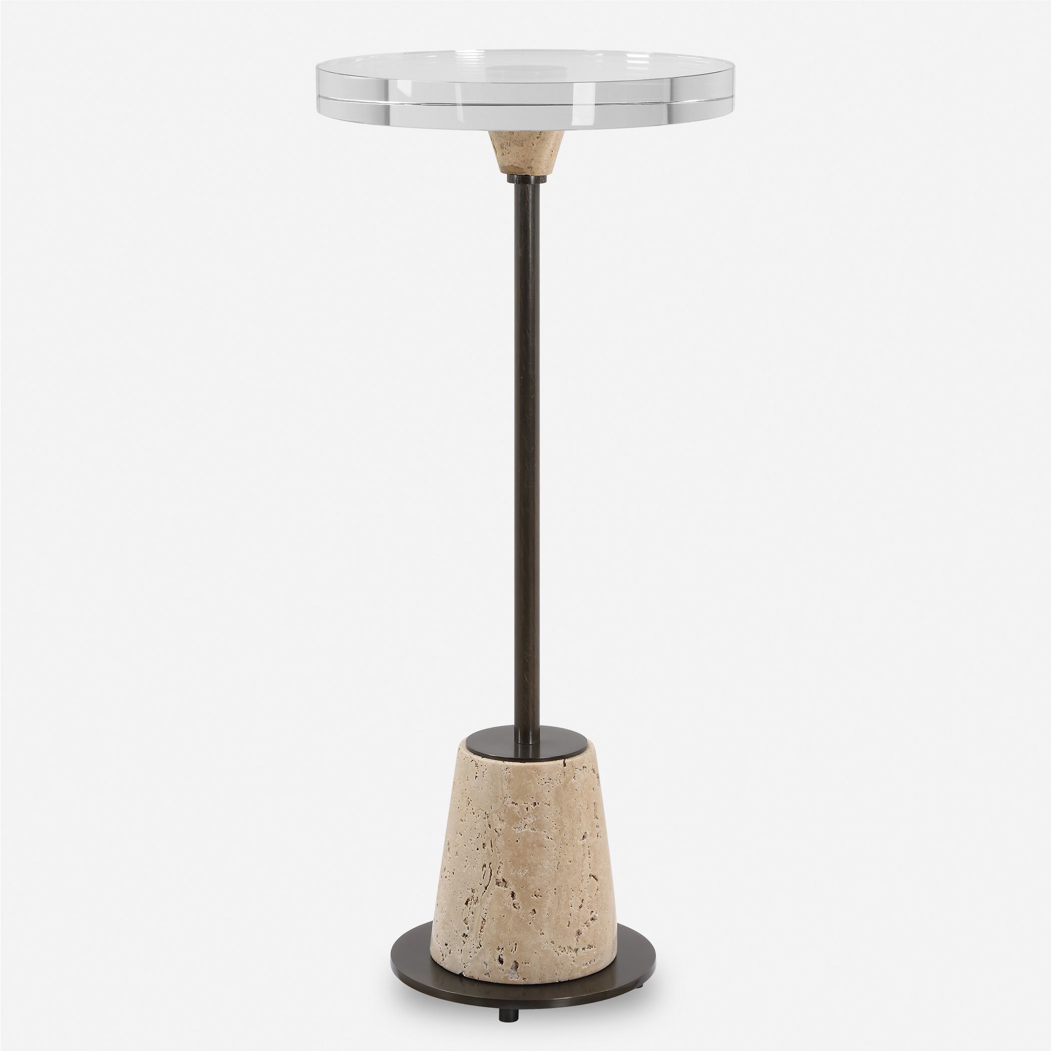 Arthur 23 X 10 inch Travertine and Bronze with Crystal Drink Table