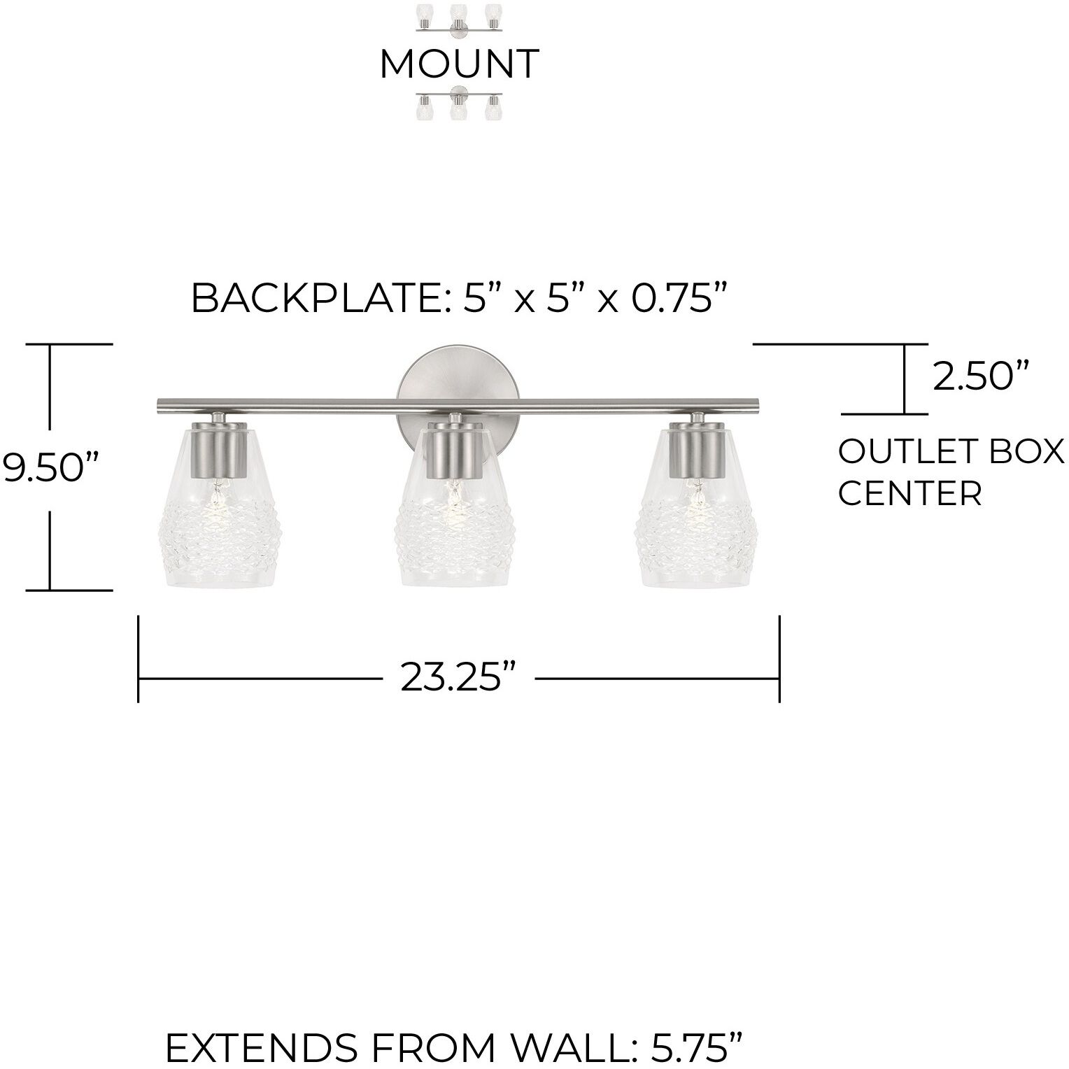 Dena 3 Light 23 inch Brushed Nickel Vanity Light Wall Light