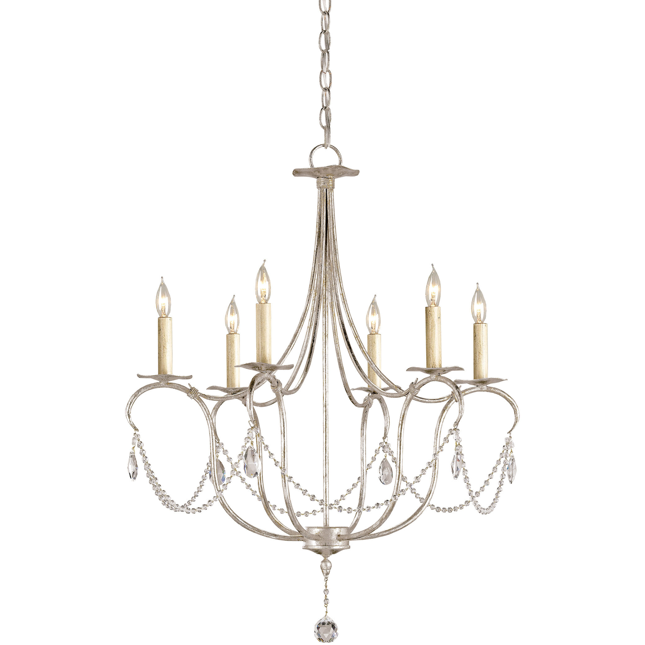 Crystal Lights 6 Light 27 inch Silver Leaf Chandelier Ceiling Light, Small