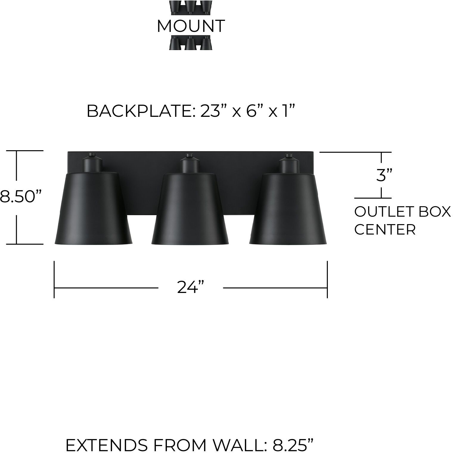 Alden 3 Light 24 inch Matte Black Vanity Light Wall Light