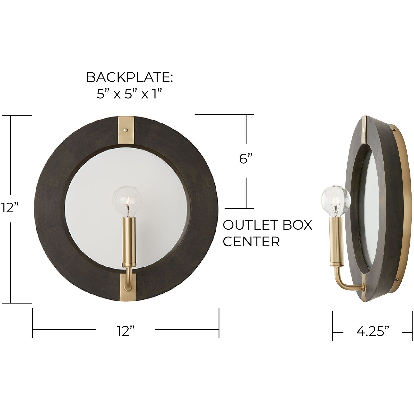 Finn 1 Light 12 inch Black Stain and Matte Brass Sconce Wall Light