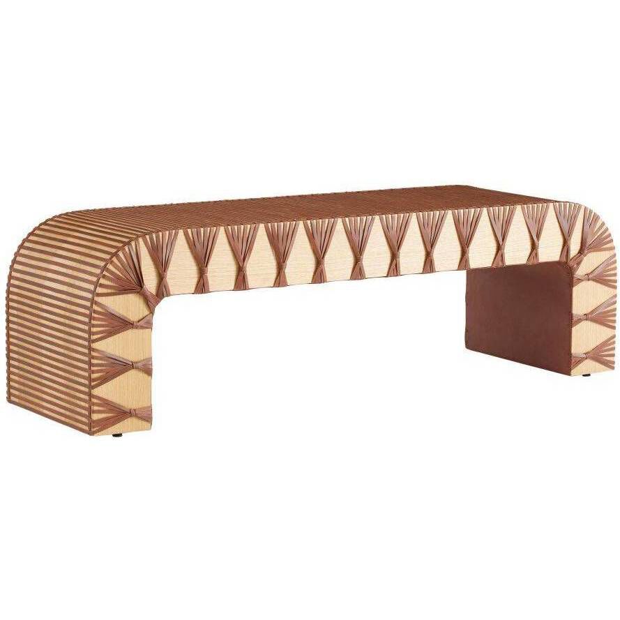 Hutchins Deep Russet Leather and Natural Oak with Antique Brass Bench