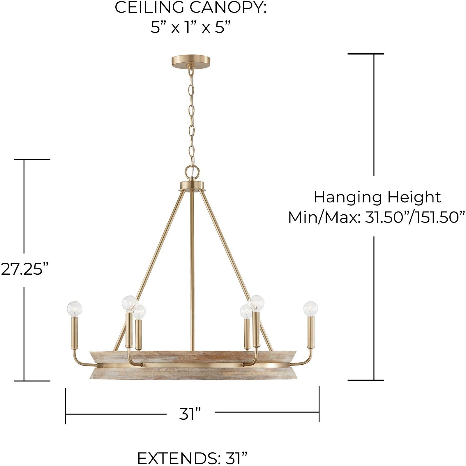 Finn 6 Light 31 inch White Wash and Matte Brass Chandelier Ceiling Light