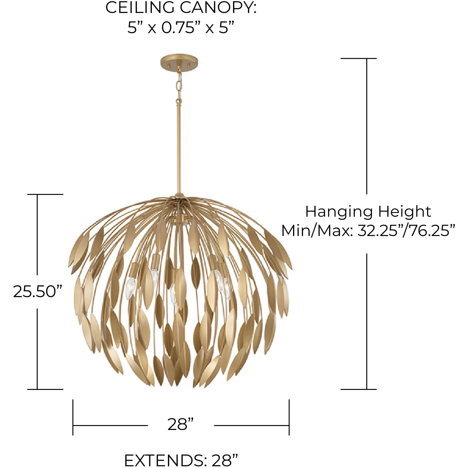 Margeaux 5 Light 28 inch Buffed Gold Pendant Ceiling Light