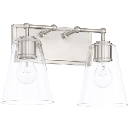 Murphy 2 Light 14.75 inch Brushed Nickel Vanity Light Wall Light in Clear