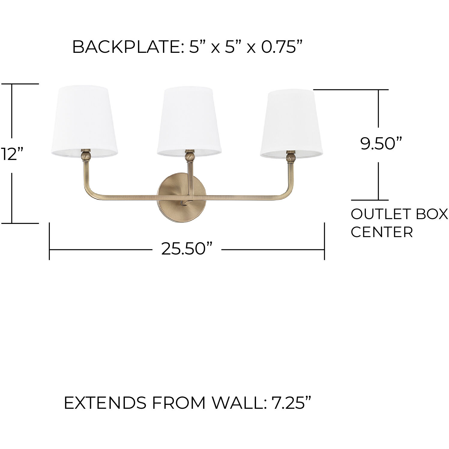 Dawson 3 Light 26 inch Aged Brass Vanity Light Wall Light