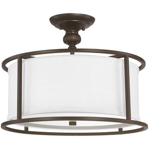 Midtown 3 Light 17 inch Burnished Bronze Semi-Flush Mount Ceiling Light in White Fabric Shade