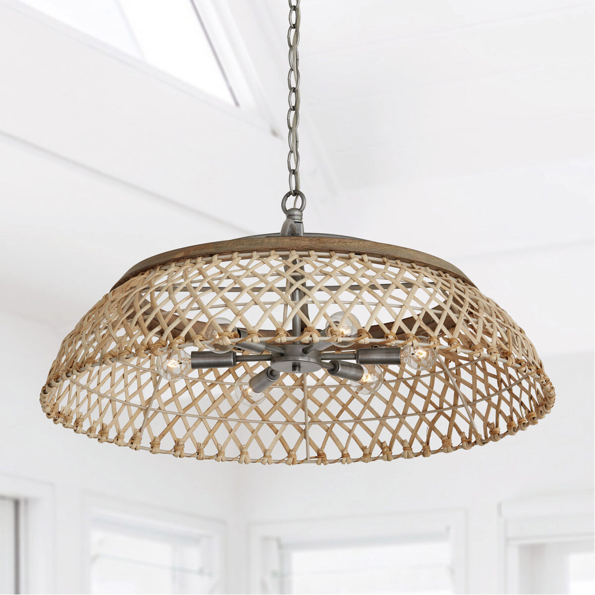 Rainey 6 Light 29 inch Grey Wash and Antique Nickel Pendant Ceiling Light 