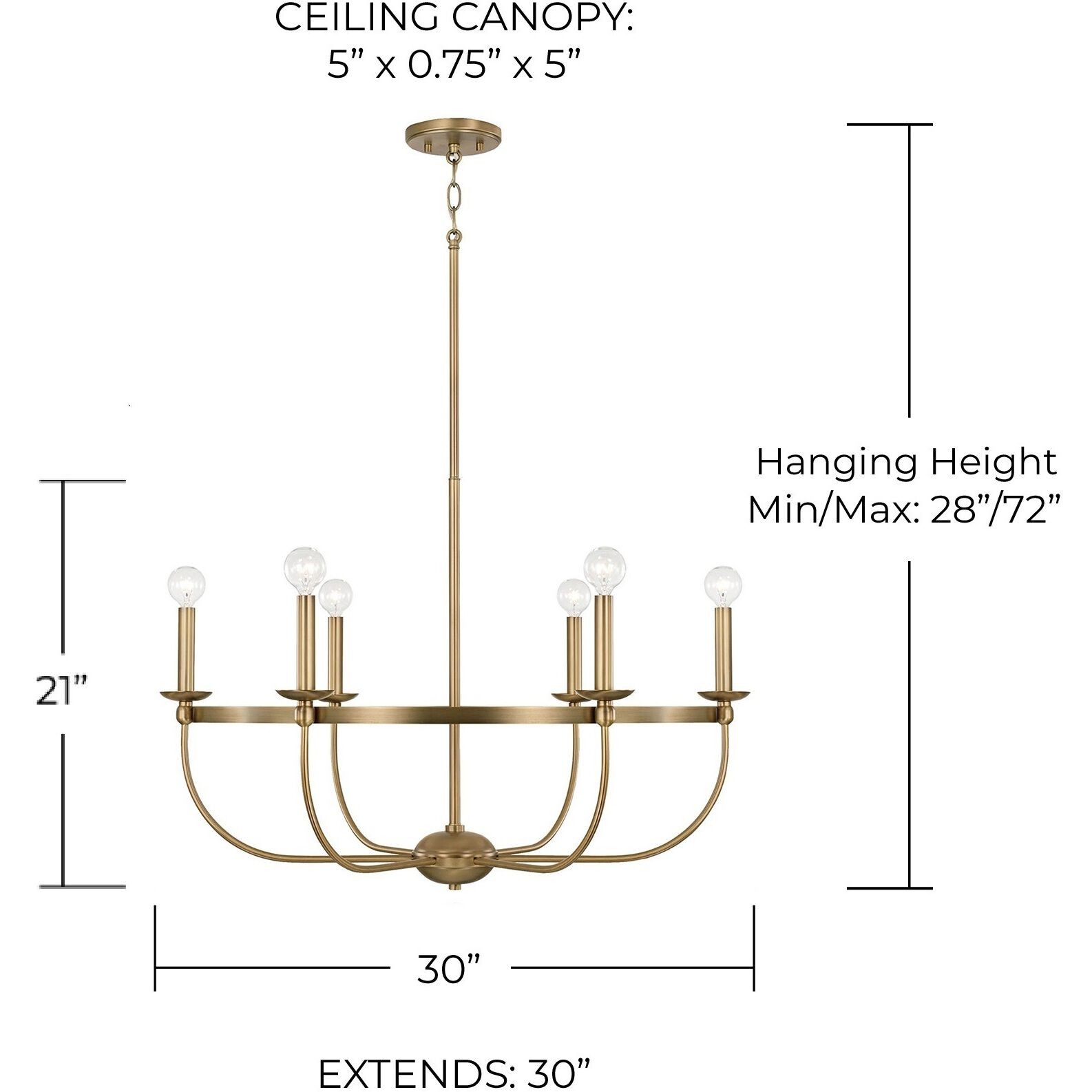 Rylann 6 Light 30 inch Aged Brass Chandelier Ceiling Light